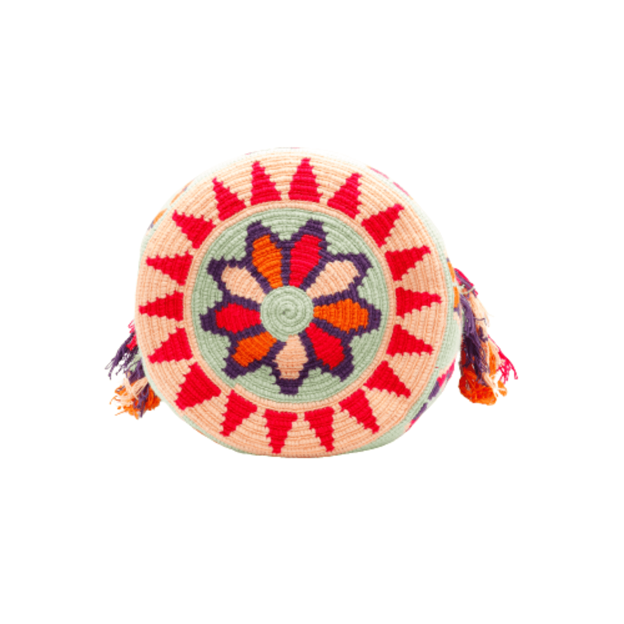 Lyali Wayuu Bag - Tea Green, Orange, Magenta, Peach, and Plum Colors - Exceptionally Unique Handcrafted Beauty