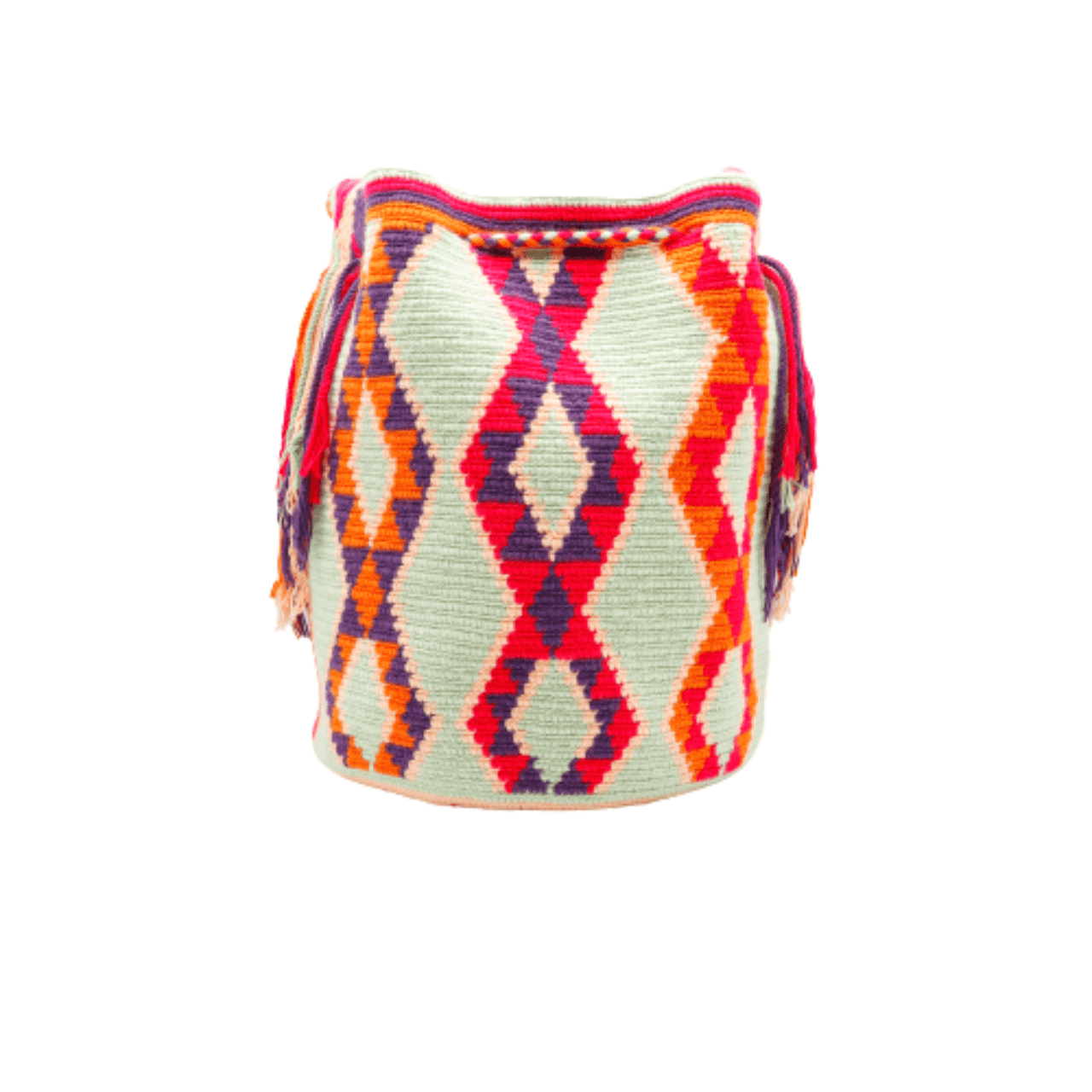 Lyali Wayuu Bag - Tea Green, Orange, Magenta, Peach, and Plum Colors - Exceptionally Unique Handcrafted Beauty