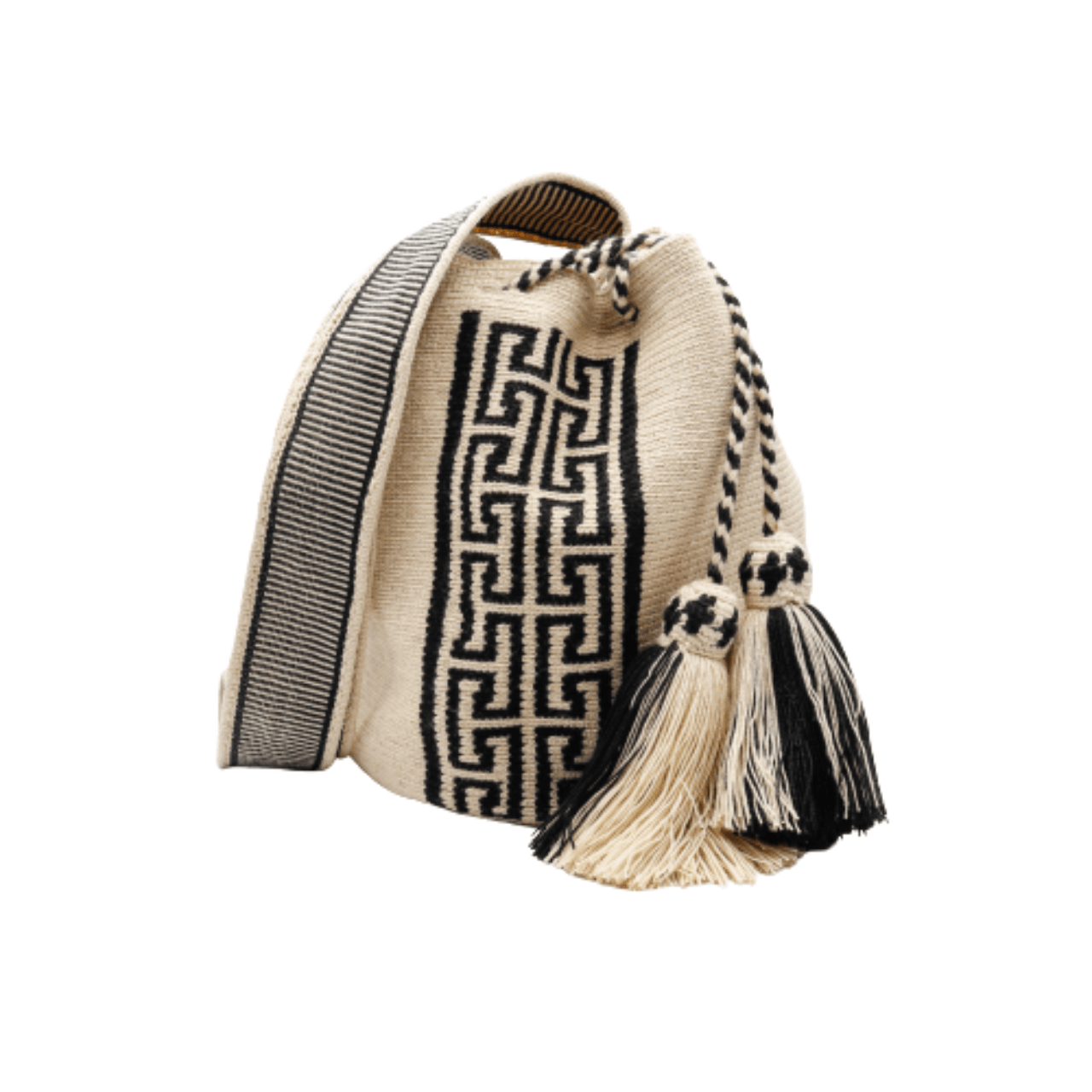 Mabel Wayuu Bag - Authentic Colombian Design - Neutral Black and Beige Colors - A Chic Accessory Bringing a Piece of Colombia's Culture