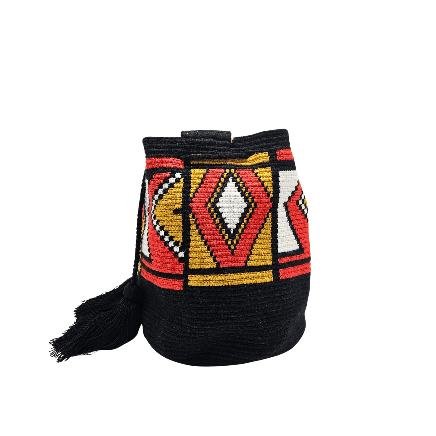 Handmade Wayuu bag by Wayuu artisans, this unique bag in black, orange and honey with a pre-Columbian geometric design is perfect for everyday use.