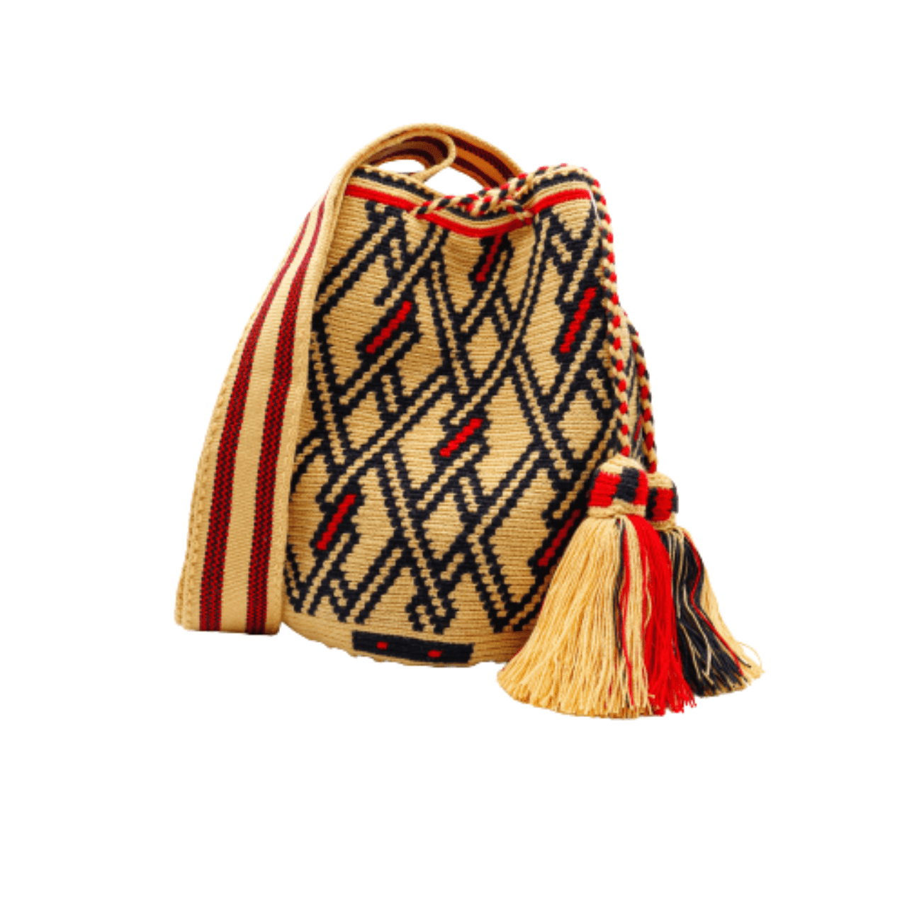 Nuna Wayuu Bag - Vanilla, Black, and Red Color Blend - Handcrafted Beauty and Elegance