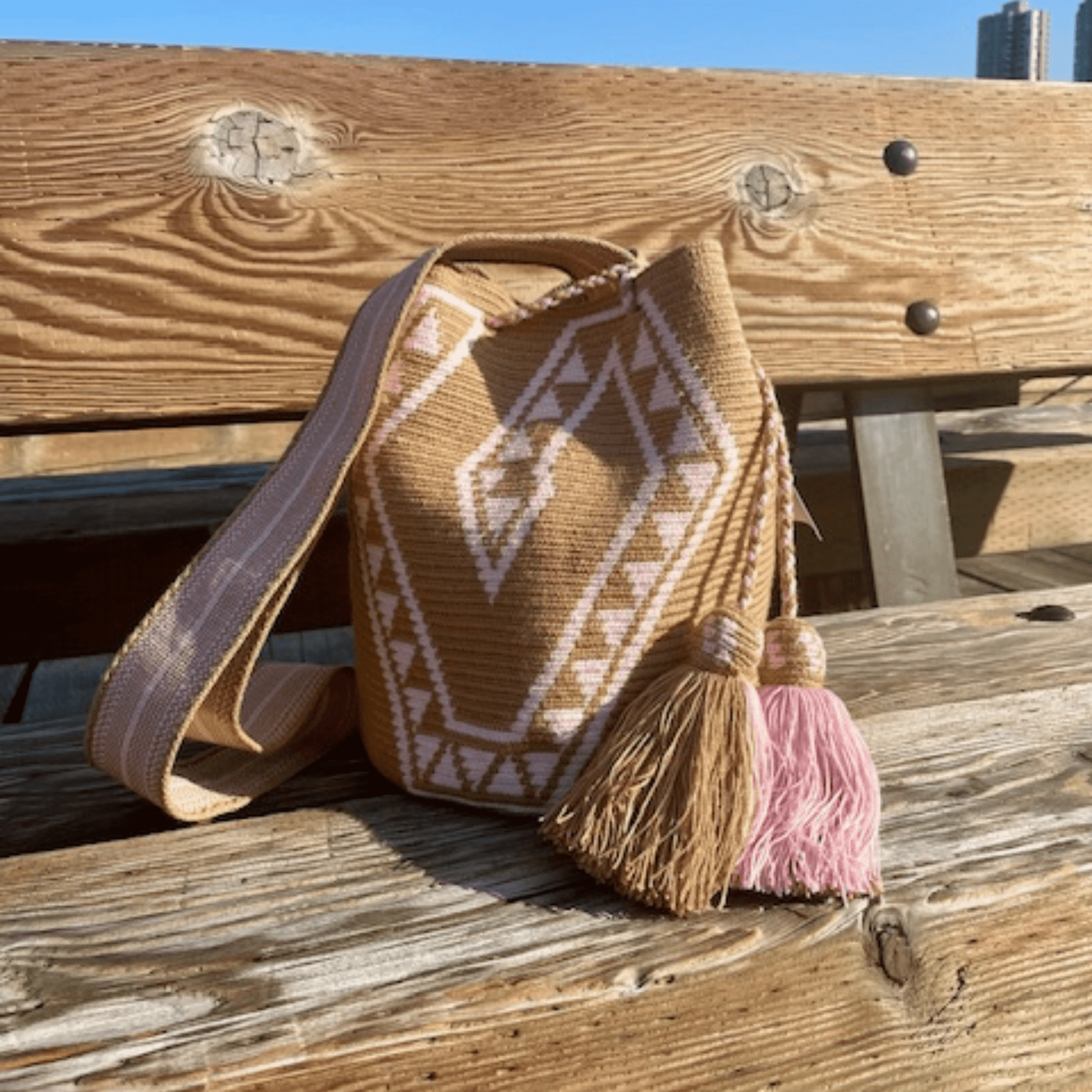 Handmade Rene Colombia Wayuu Bags in Brown and Pink Shades