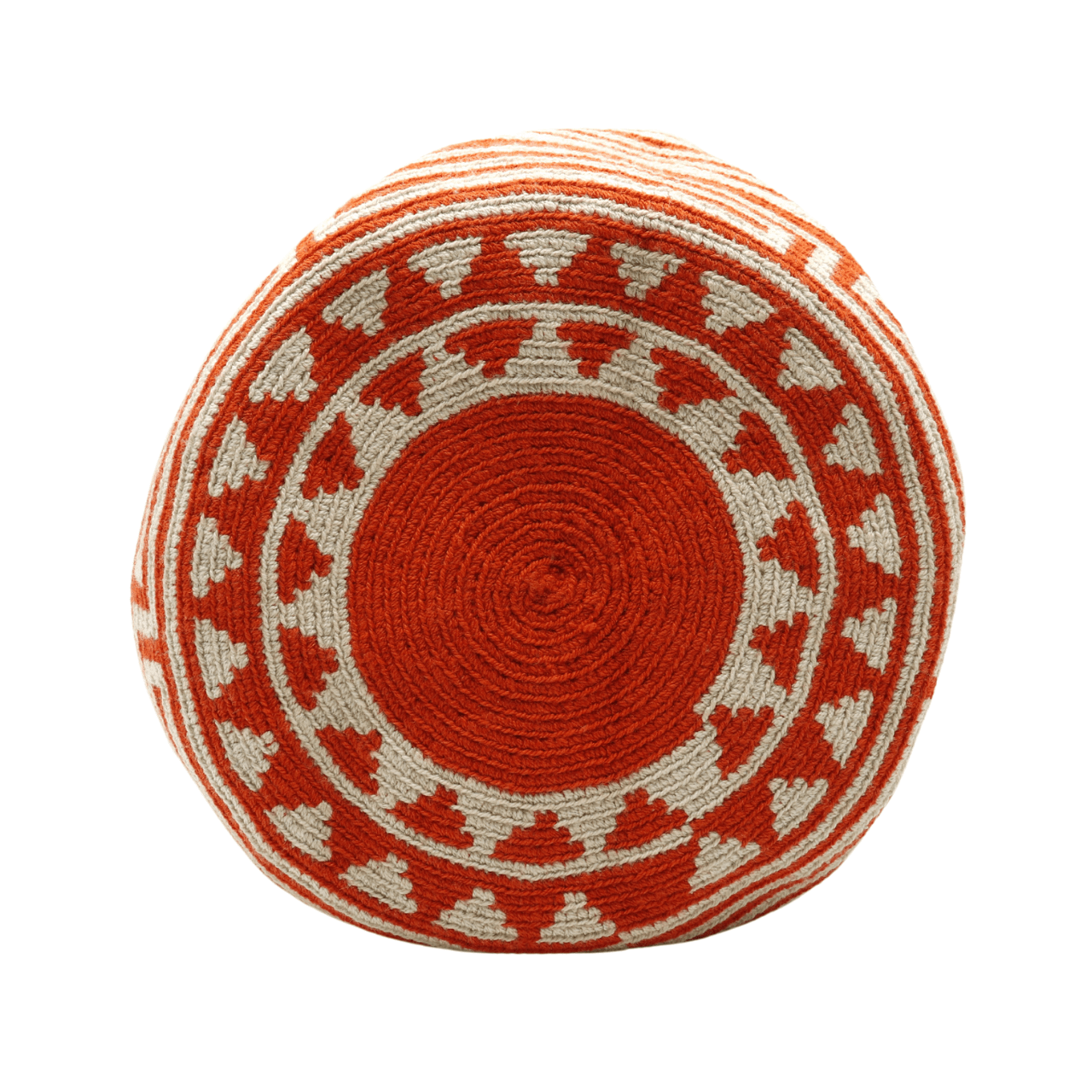 Salento Wayuu bag in vibrant tomato red and soothing beige, showcasing exquisite craftsmanship and vibrant colors