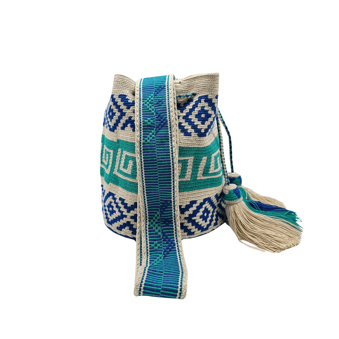 Handmade Wayuu bag by Wayuu artisans, this unique bag in blue tones is perfect for everyday use.