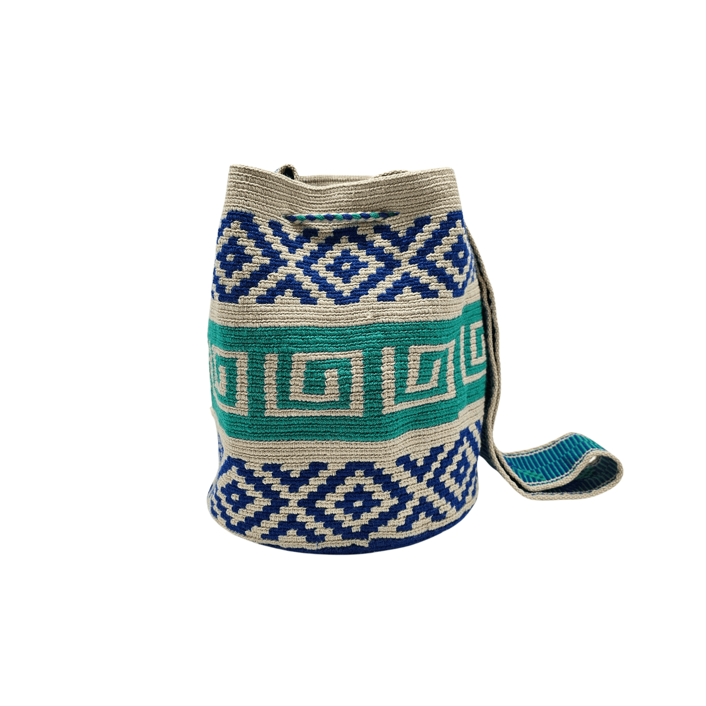 Handmade Wayuu bag by Wayuu artisans, this unique bag in blue tones is perfect for everyday use.