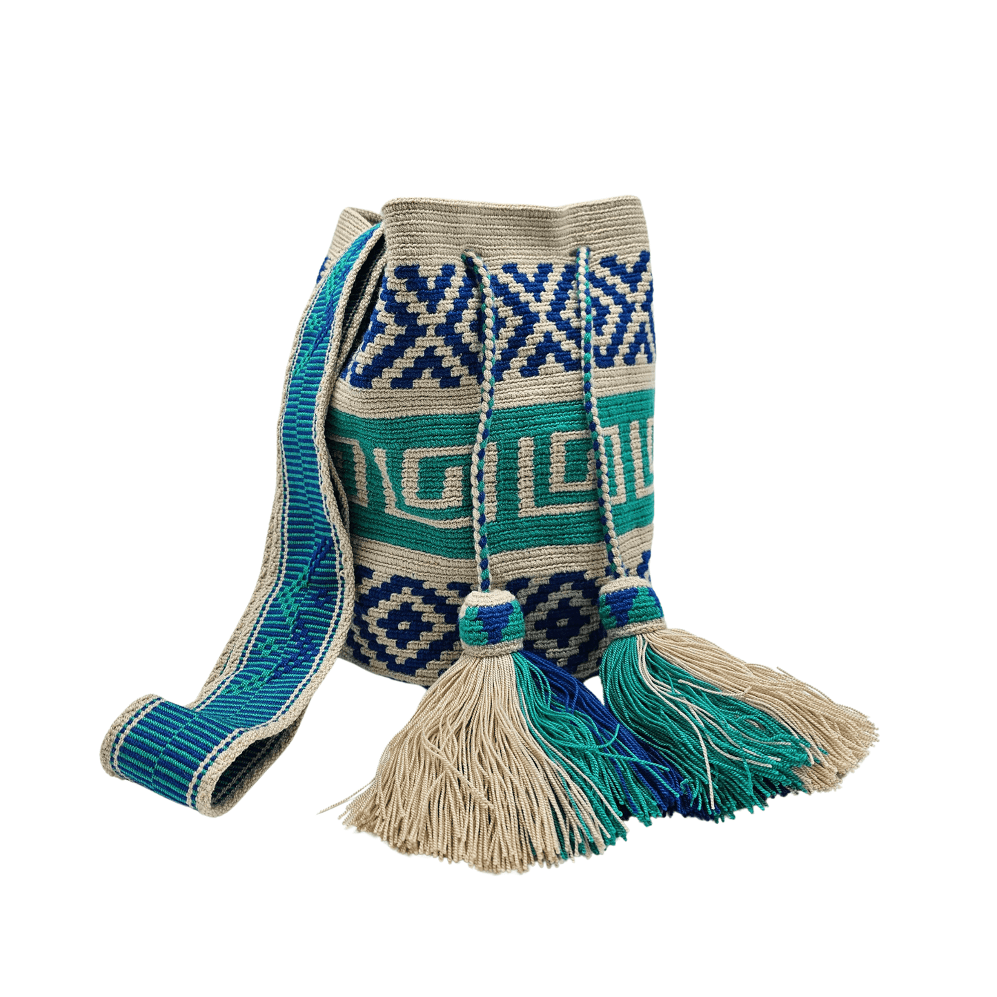 Handmade Wayuu bag by Wayuu artisans, this unique bag in blue tones is perfect for everyday use.