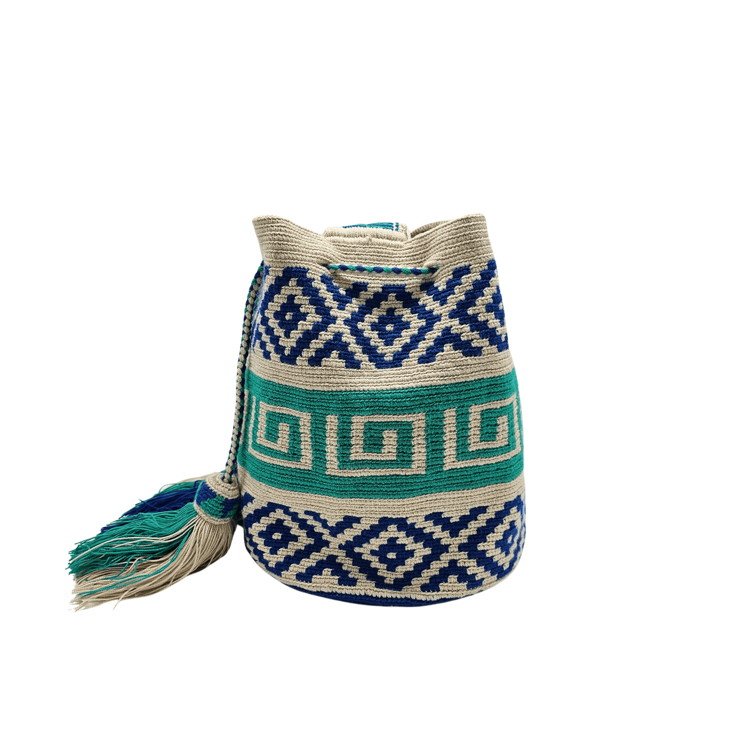 Handmade Wayuu bag by Wayuu artisans, this unique bag in blue tones is perfect for everyday use.