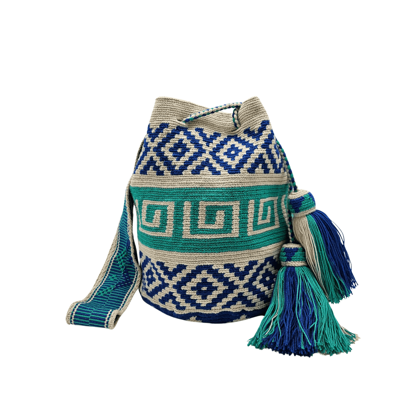 Handmade Wayuu bag by Wayuu artisans, this unique bag in blue tones is perfect for everyday use.