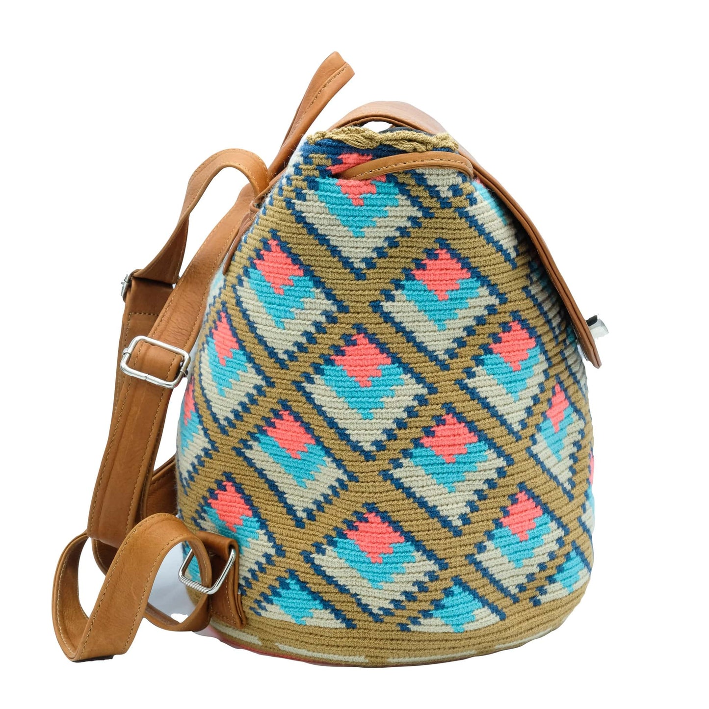 Tayrona Wayuu Bag, Leather Backpack - Origin Colombia